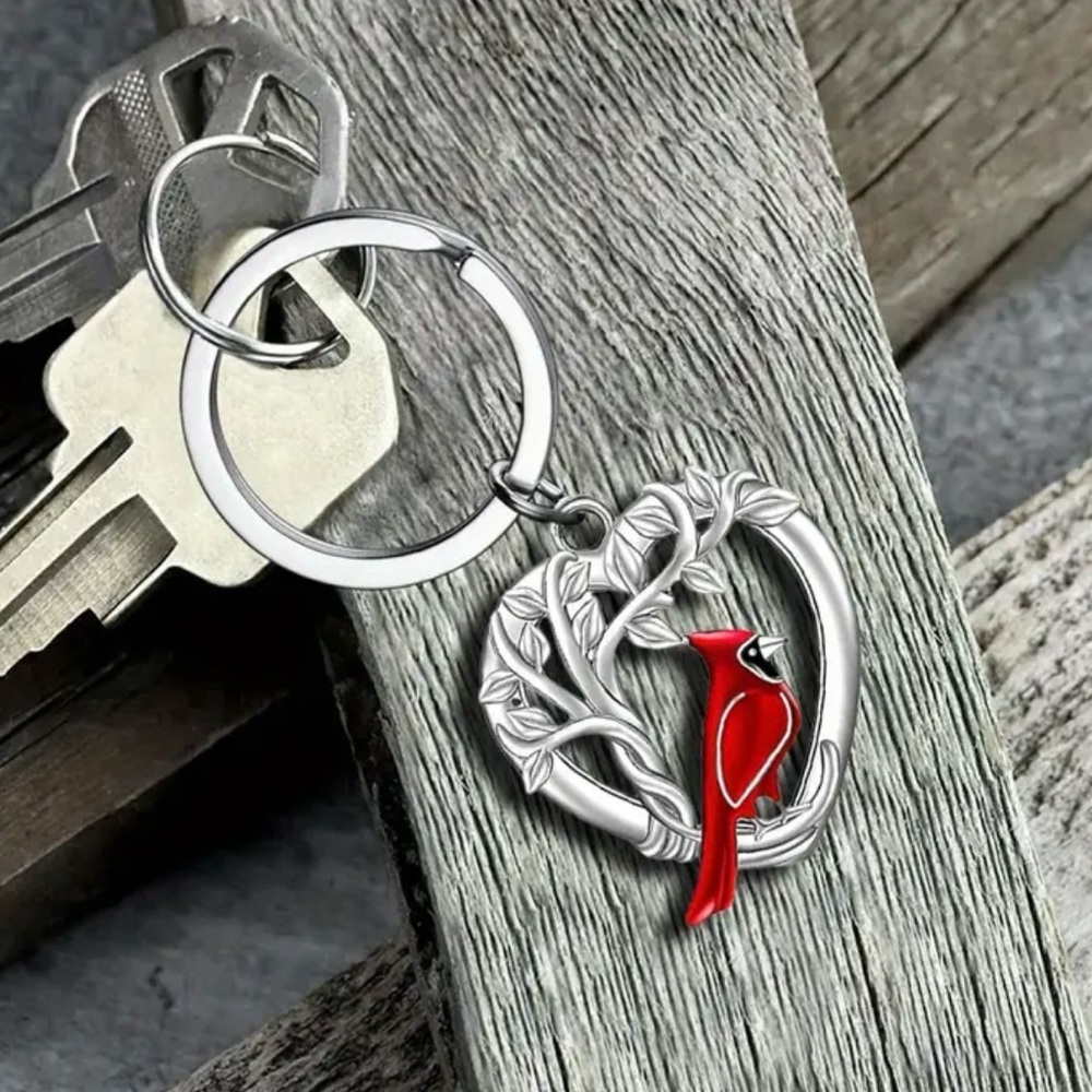 Red and Silver Cardinal Keychain - Picture 2 of 6